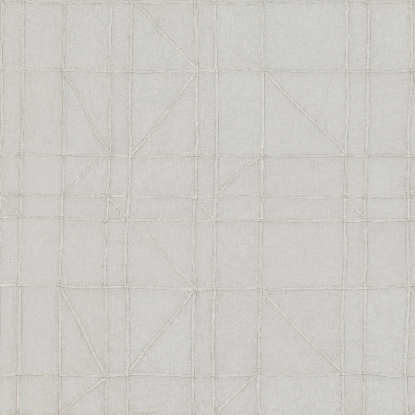 Pale ivory-grey sheer with raised geometric grids and diagonal line details