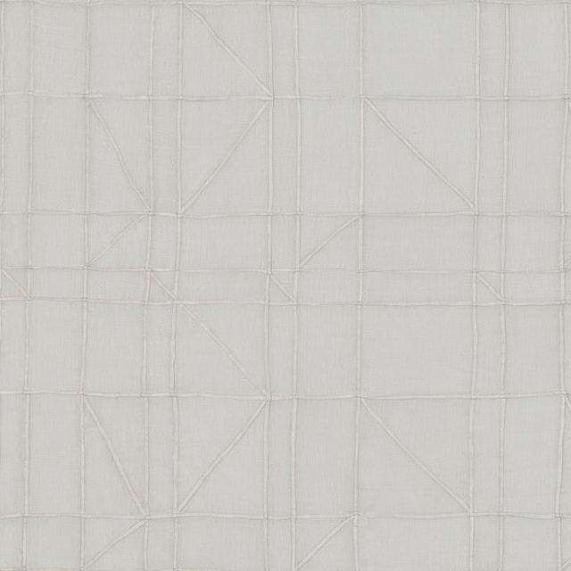 Pale ivory-grey sheer with raised geometric grids and diagonal line details