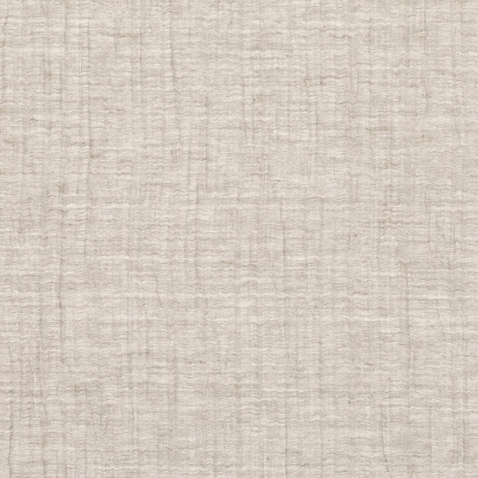 Pale greige sheer fabric with fine irregular vertical lines and softly slubbed texture