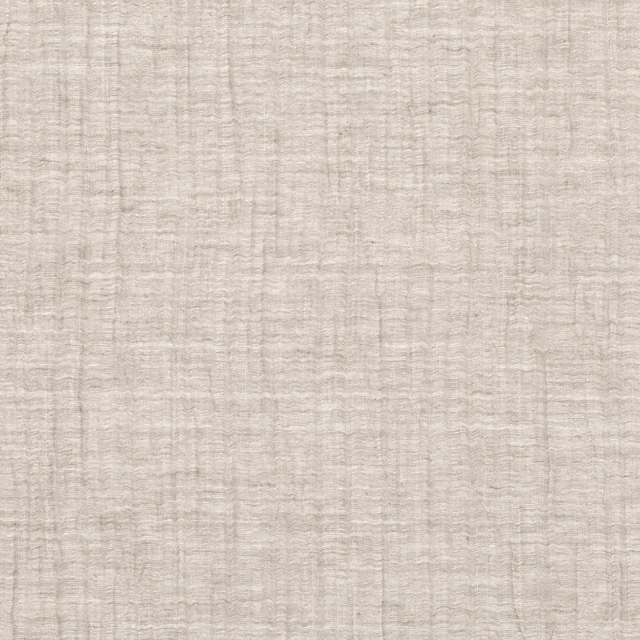 Pale greige sheer fabric with fine irregular vertical lines and softly slubbed texture
