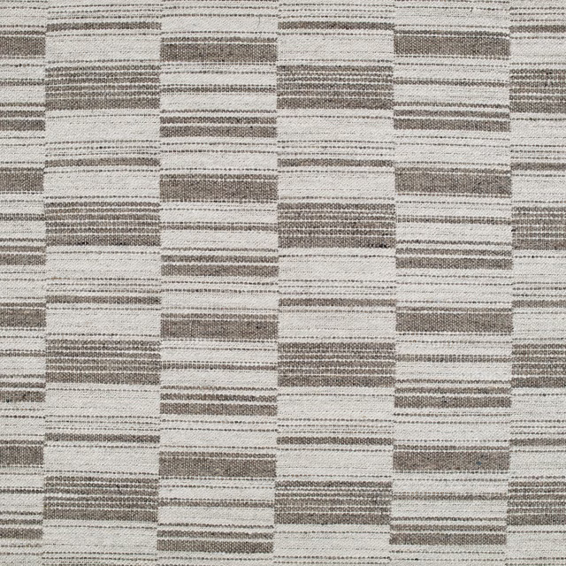Cool gunmetal and ivory woven textile with staggered horizontal rectangular bands