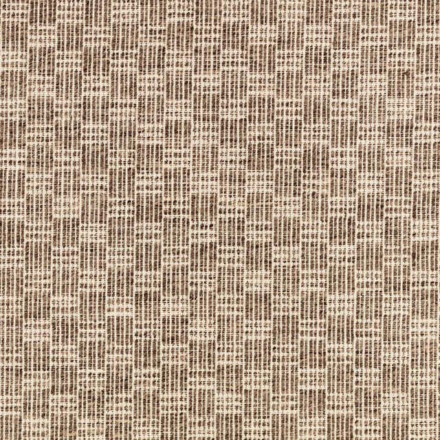 Chestnut brown woven fabric with an irregular cream crisscross grid and tactile texture