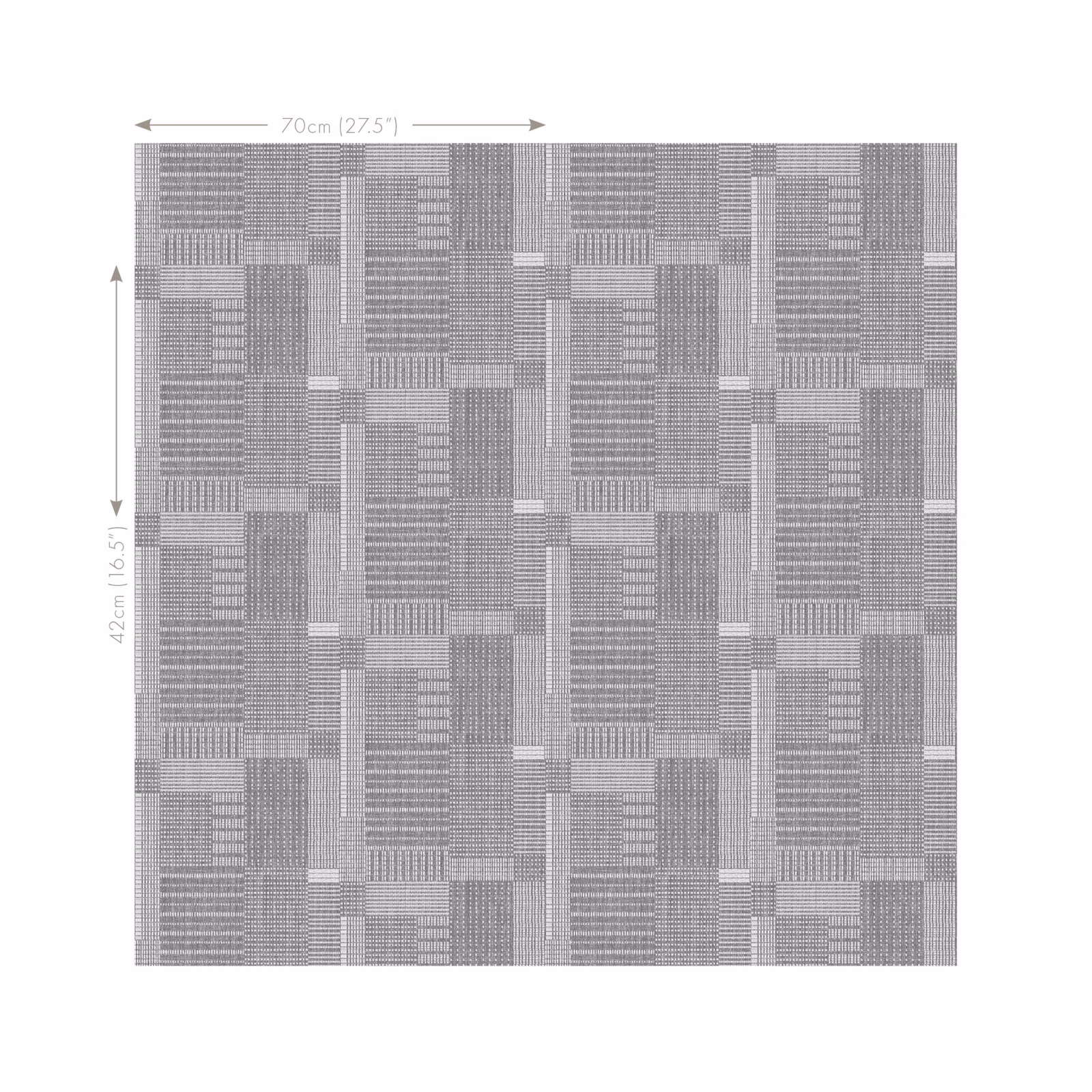 Soft grey textile with interlocking striped and gridded rectangular blocks