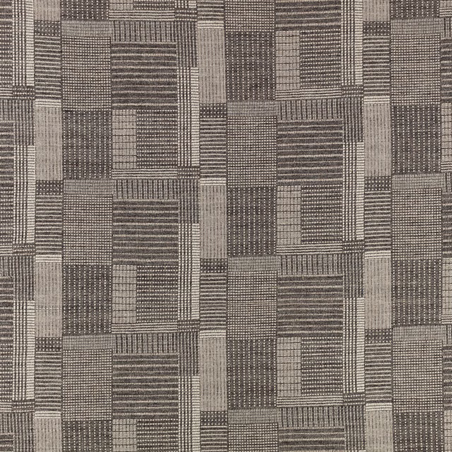 Cool gunmetal-grey textile with interlocking striped and checked rectangular woven blocks