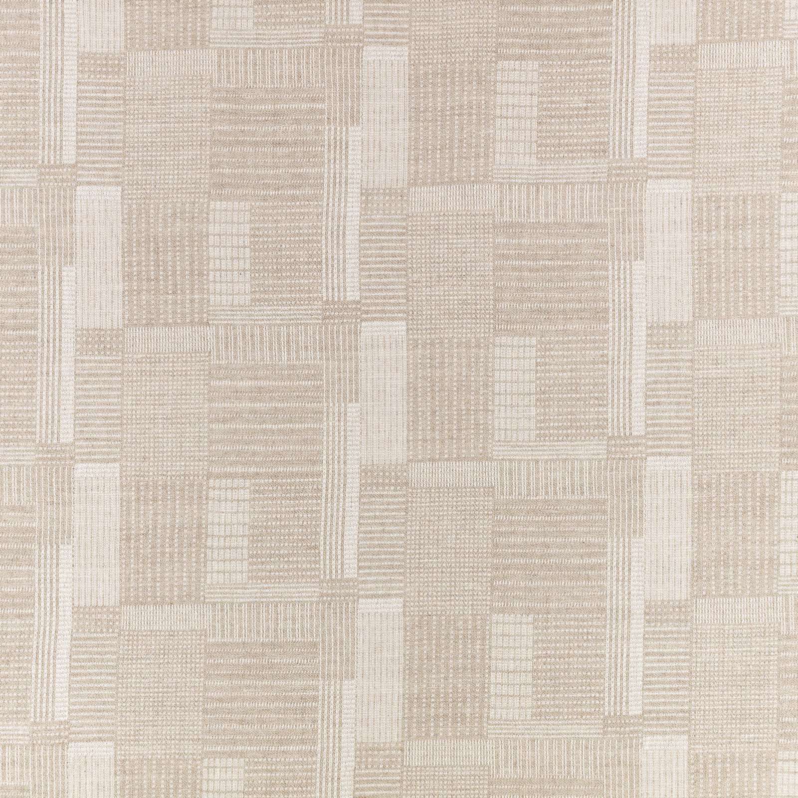 Warm white and pale sand woven fabric with a low-contrast rectangular block pattern