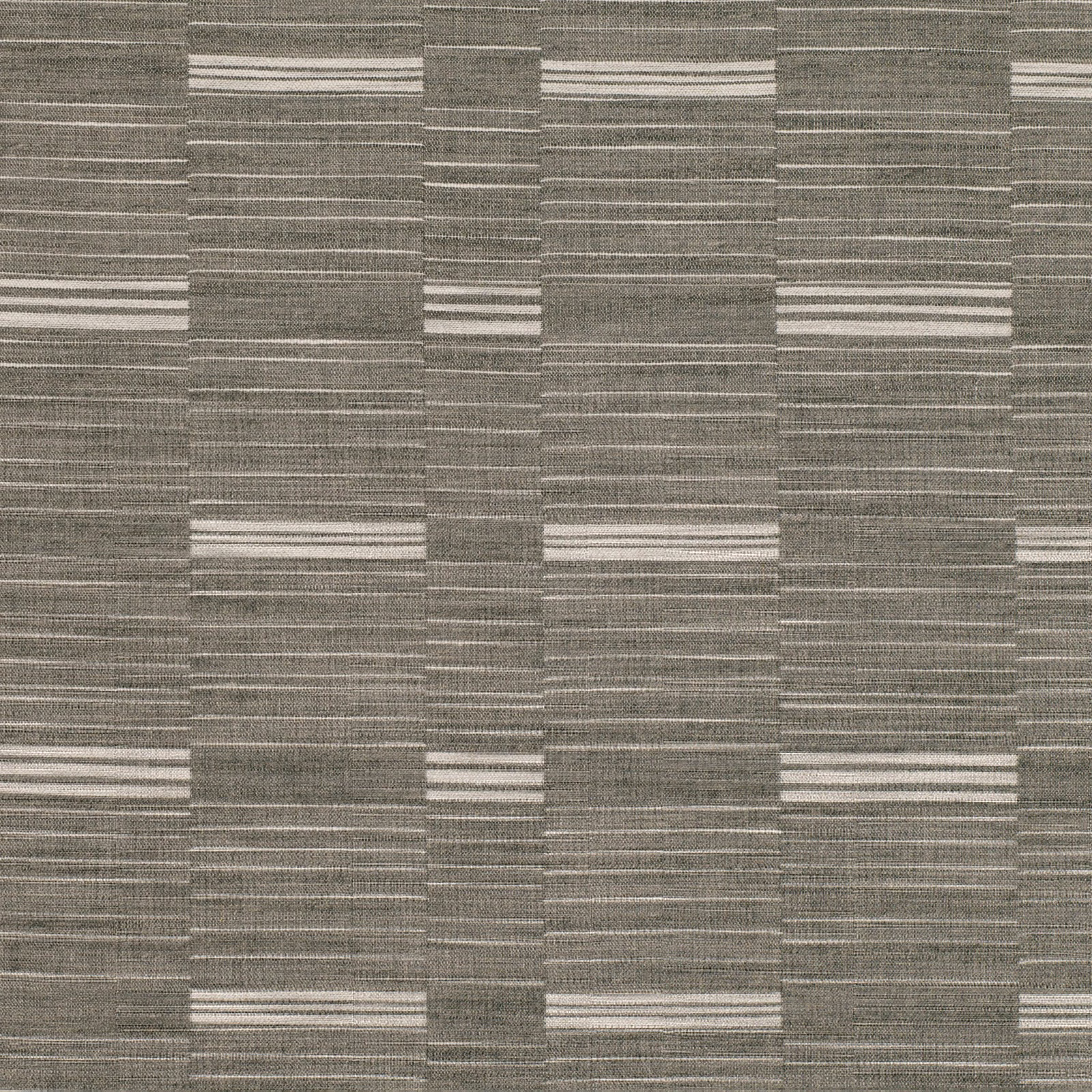 Cool gunmetal woven fabric with offset rectangular blocks and pale horizontal stripes