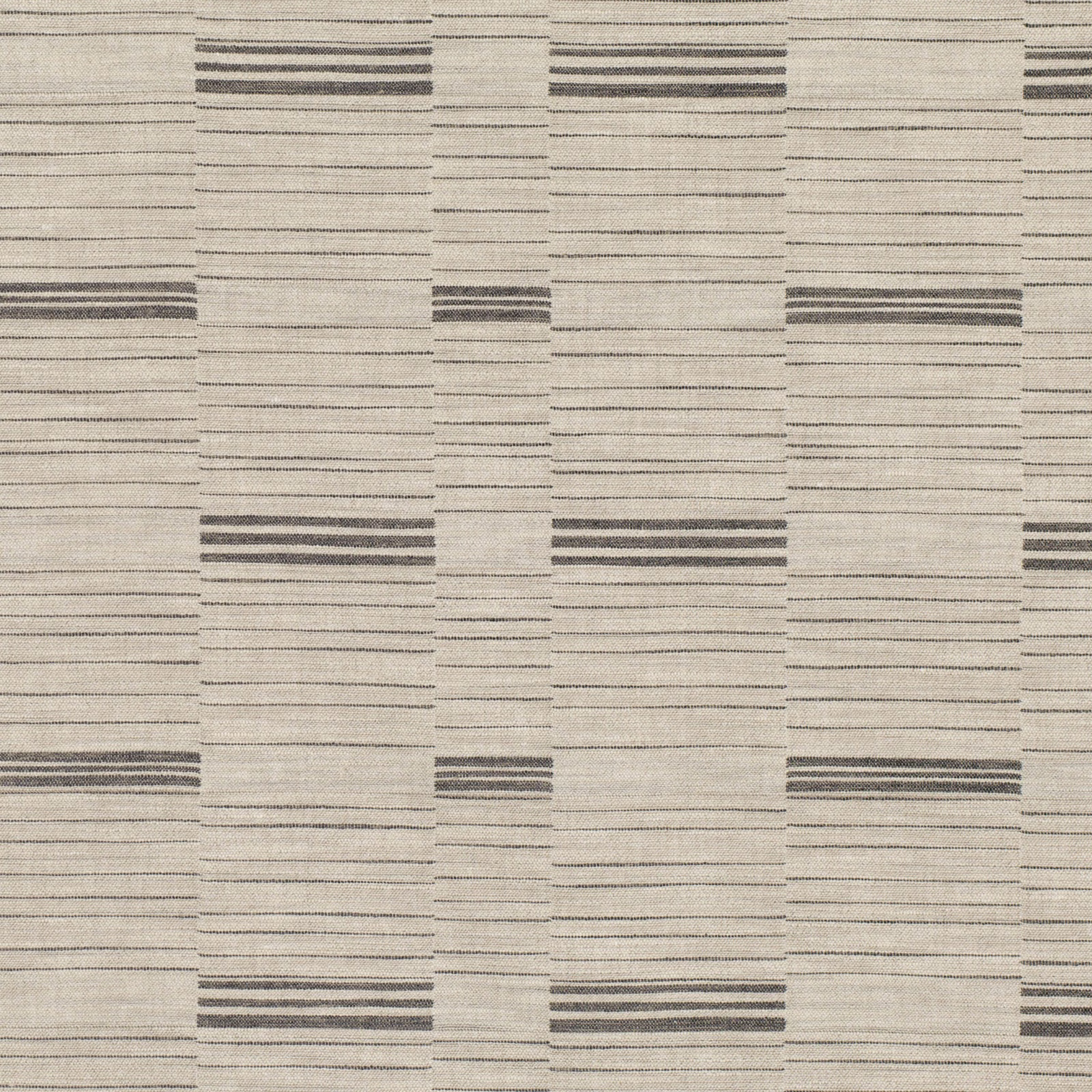 Parchment beige woven fabric with offset charcoal horizontal stripe blocks