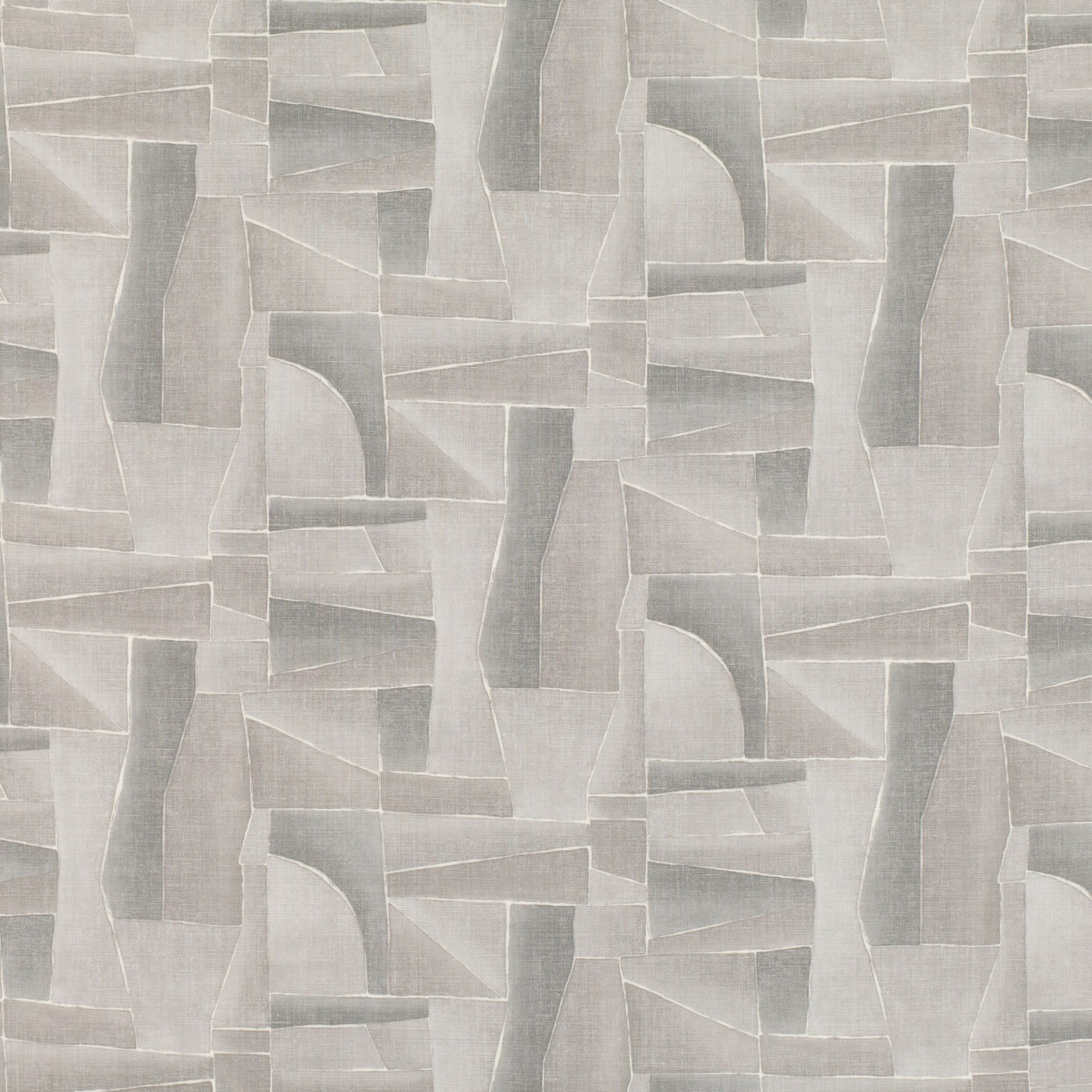 Pale silver-grey Facet fabric with layered geometric blocks and fine woven texture