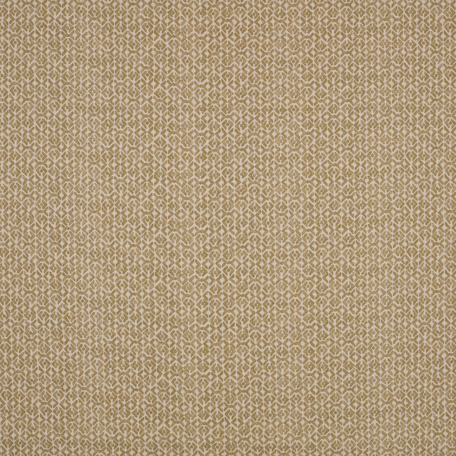 Warm ochre textile with a fine cream geometric lattice and softly textured weave