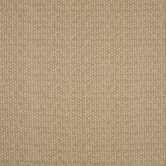 Warm ochre textile with a fine cream geometric lattice and softly textured weave