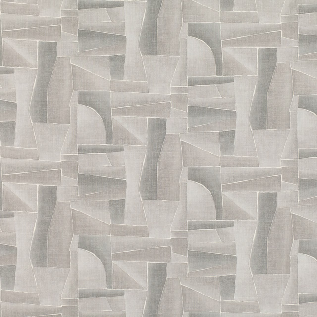 Pale gunmetal grey textile with outlined abstract blocks and fine vertical texture