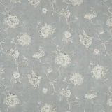 Cool blue-grey floral ground with chalky ivory flowers and fine woven texture