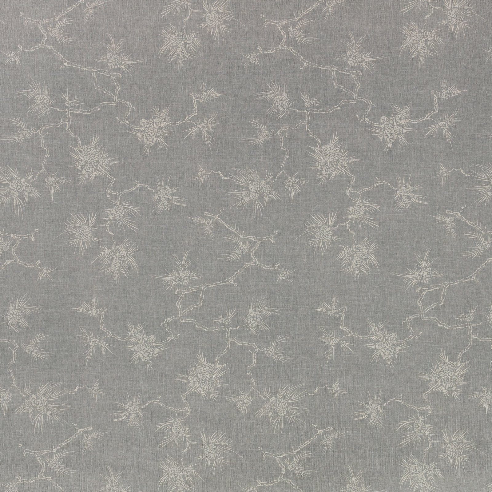 Cool blue-grey fabric with pale branching stems and delicate feathery blossoms