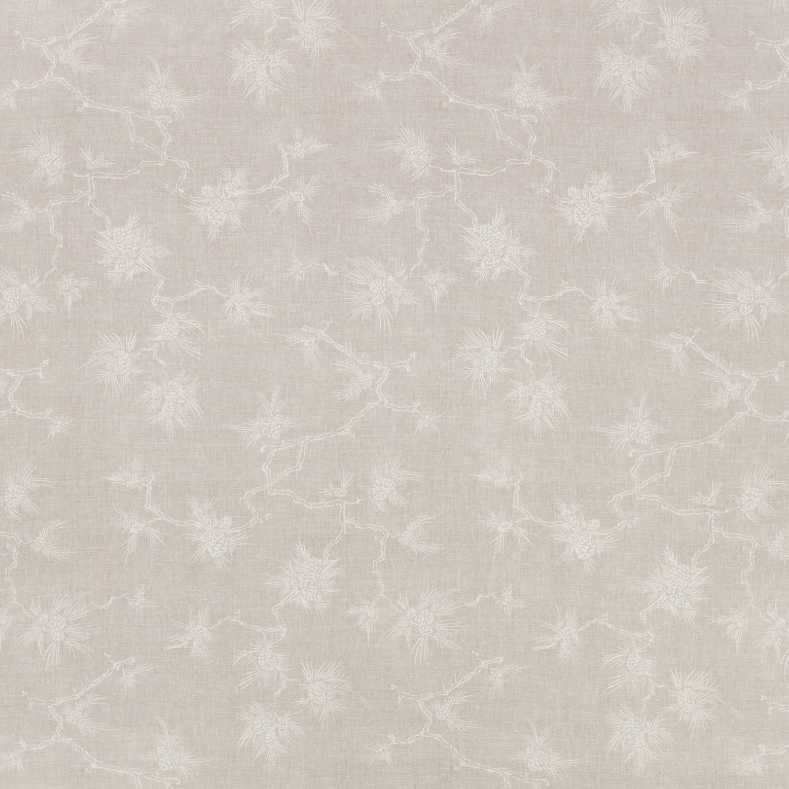 Pale greige Vellum fabric with fine white botanical sprigs and trailing stems