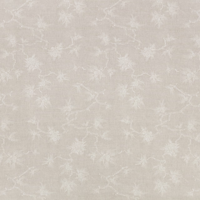 Pale greige Vellum fabric with fine white botanical sprigs and trailing stems