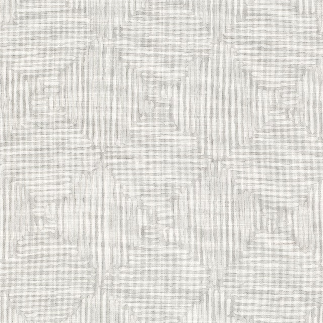 Pale silverbirch-grey fabric with nested off-white linear square motifs
