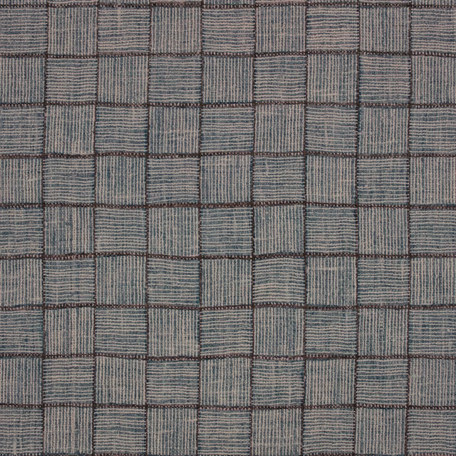 Muted Atlantic blue-grey woven check with ribbed blocks and dark grid lines