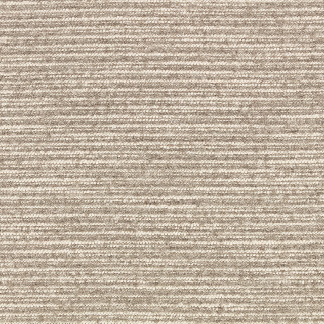 Close view of soft grey-mist fabric with fine horizontal taupe-textured weave