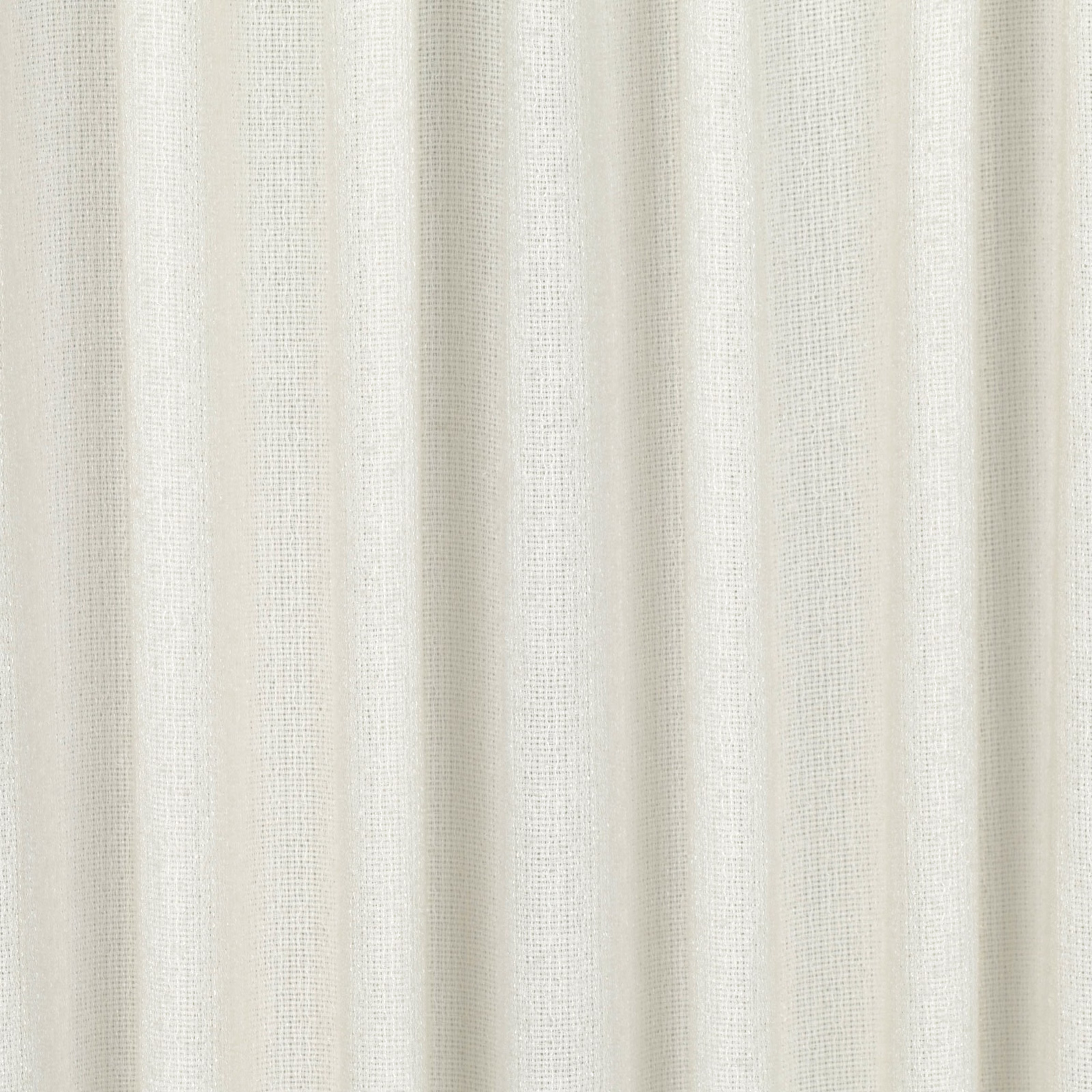 Soft ivory sheer fabric showing a fine open grid weave in vertical folds