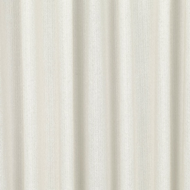 Soft ivory sheer fabric showing a fine open grid weave in vertical folds