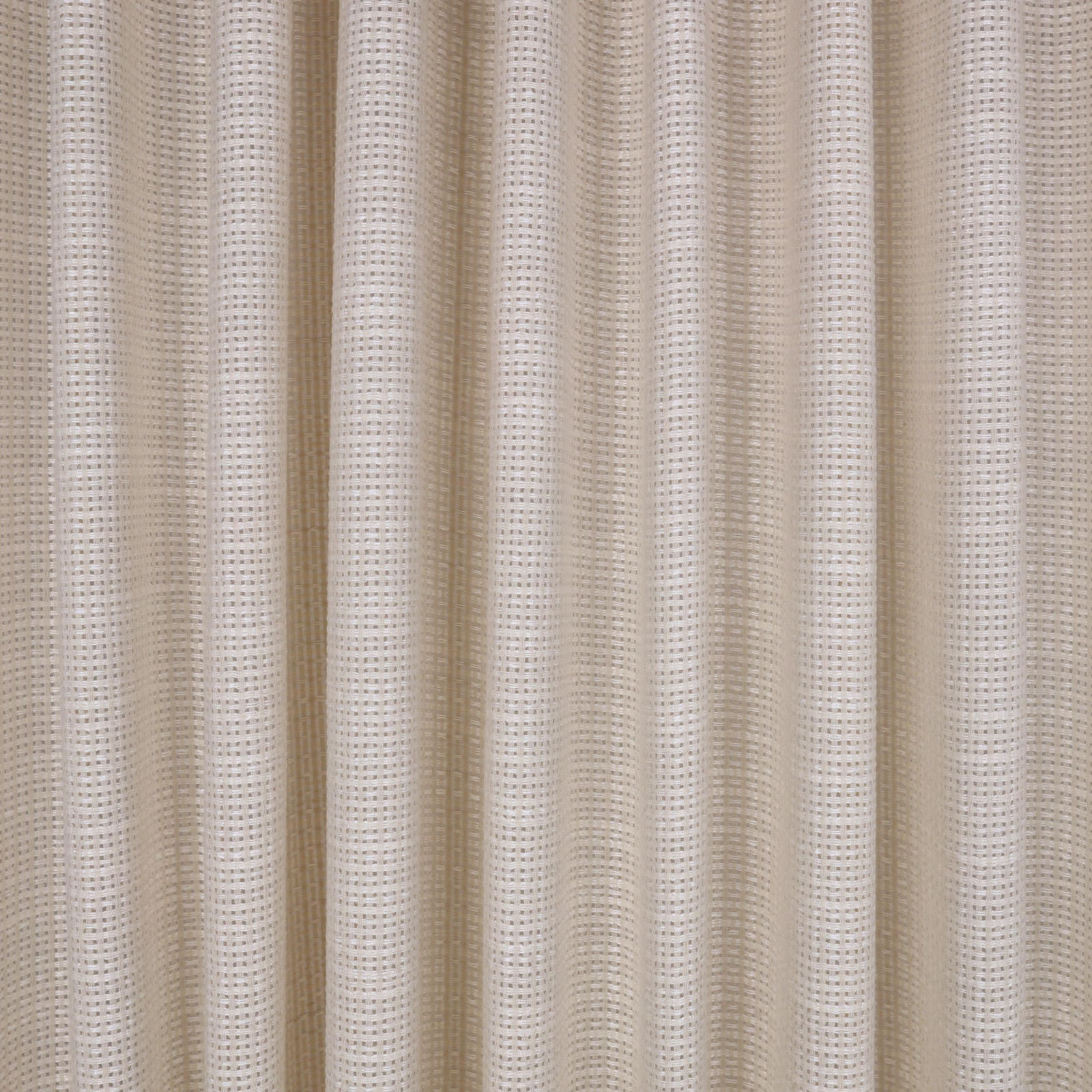 Warm white-sand sheer with fine open grid weave in vertical folds