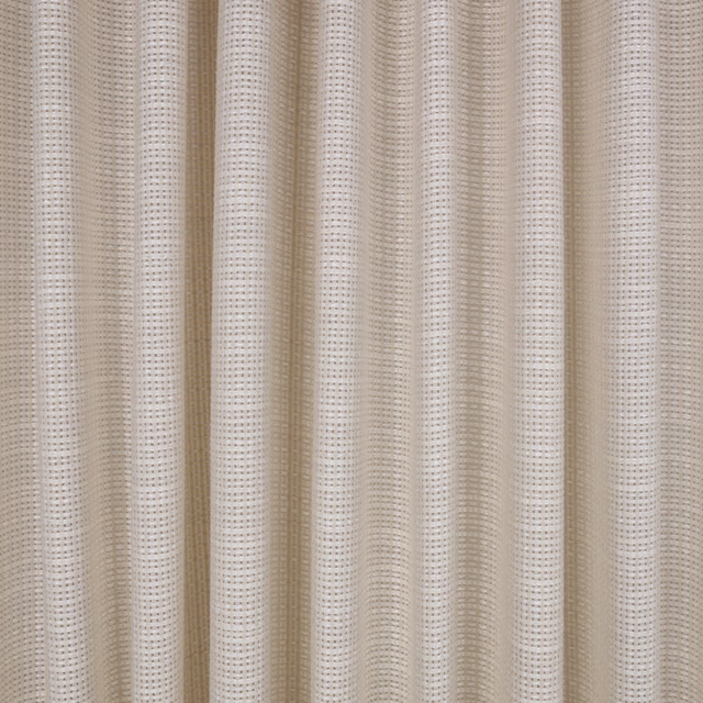 Warm white-sand sheer with fine open grid weave in vertical folds