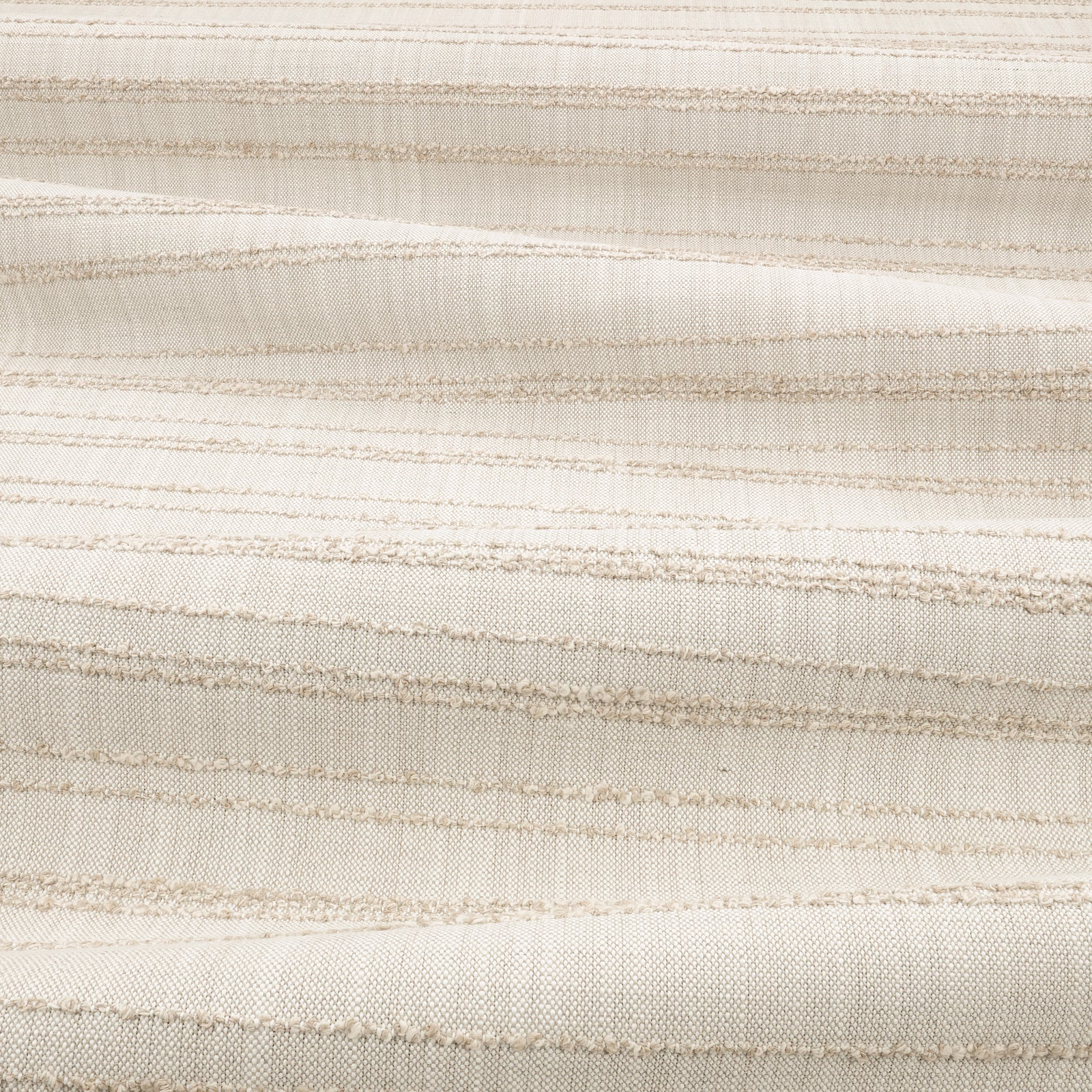 Pale ivory woven textile with irregular warm-natural horizontal slub bands