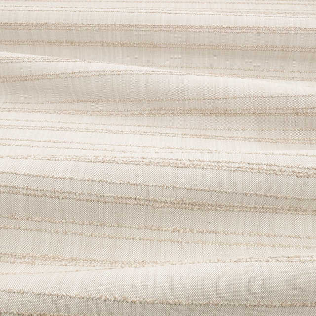 Pale ivory woven textile with irregular warm-natural horizontal slub bands
