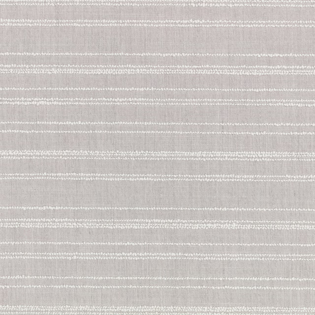 Pale silver-grey woven fabric with broken white horizontal stripes and fine texture