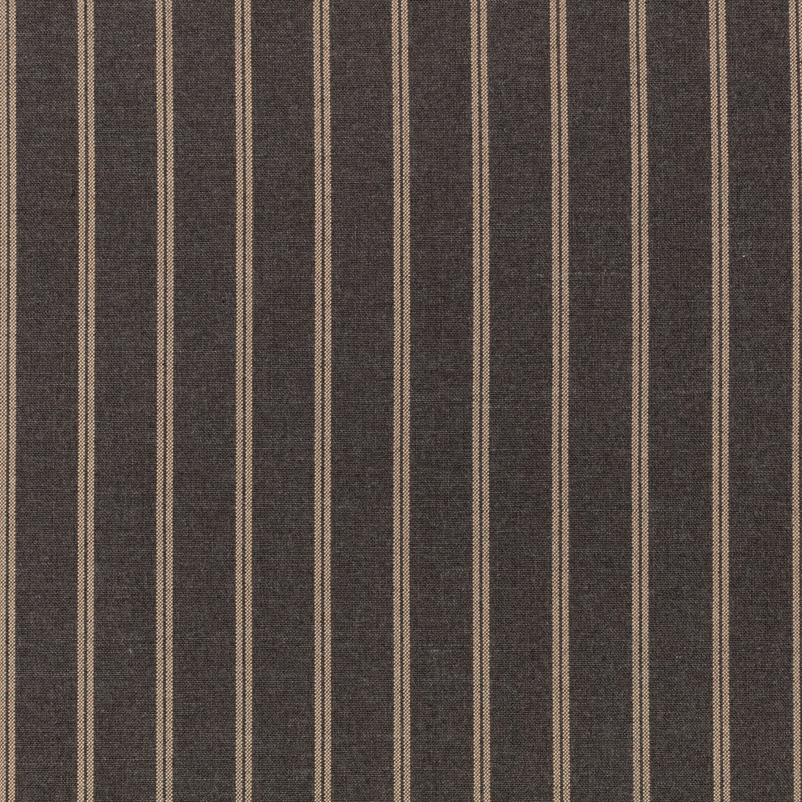 Dark gunmetal woven fabric with narrow warm taupe vertical stripes