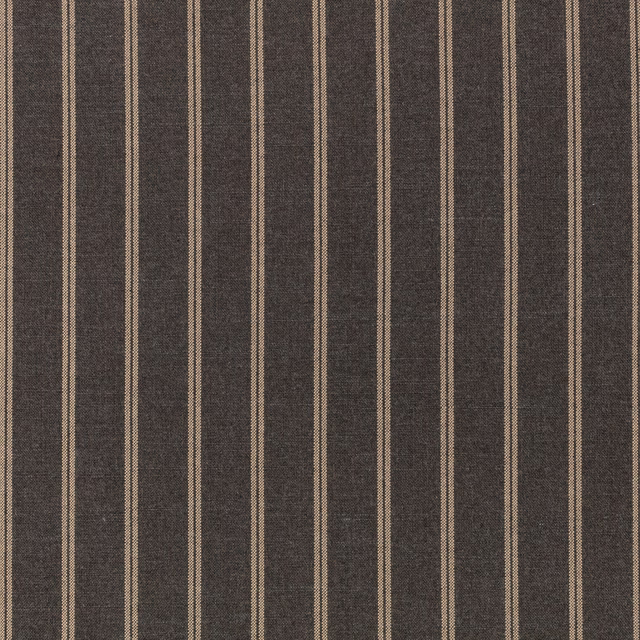 Dark gunmetal woven fabric with narrow warm taupe vertical stripes