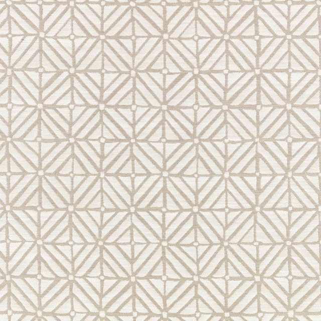Cream textile with repeating sand geometric lattice, diamonds and small square details