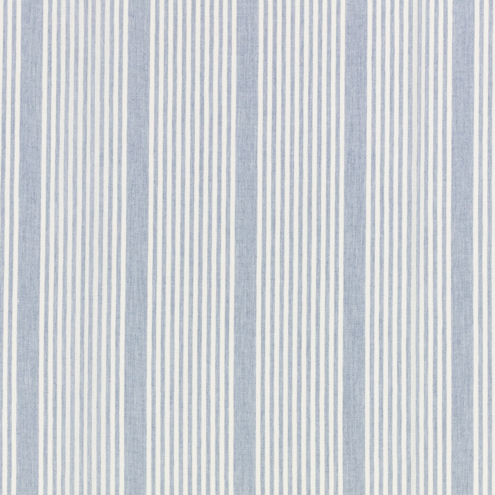 M666 Dove fabric with narrow and broad blue-grey vertical stripes on an ivory ground