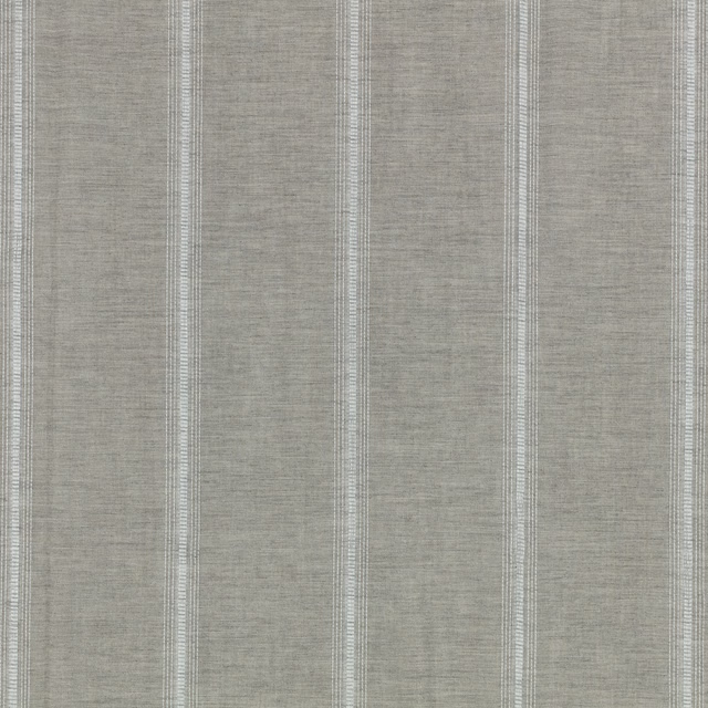 Cool gunmetal-grey sheer with closely spaced pale vertical stripes and fine slub texture