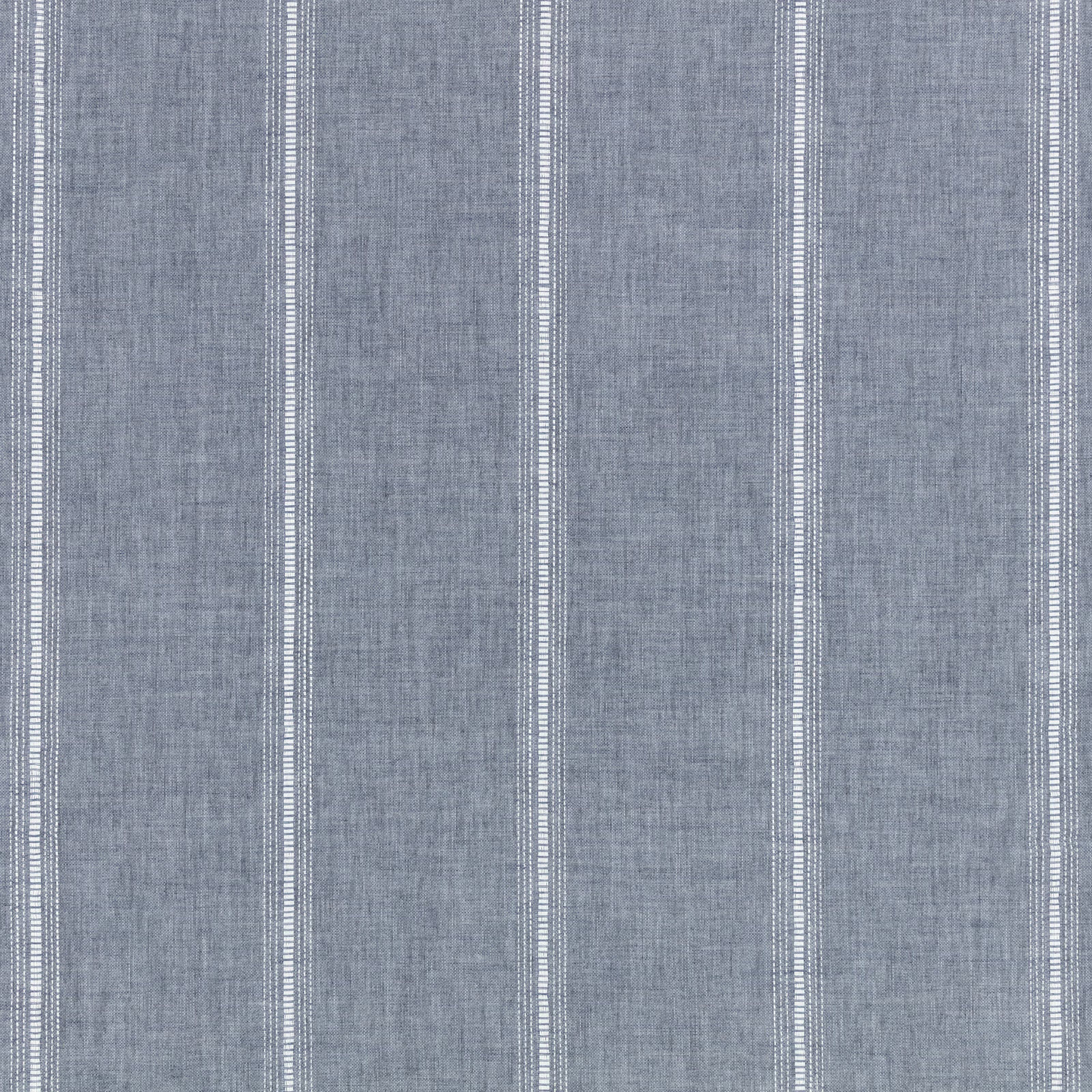 Cool blue-grey sheer fabric with fine vertical white stripes and a lightly textured weave