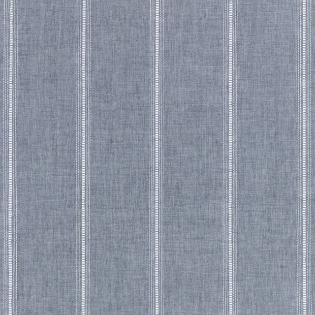Cool blue-grey sheer fabric with fine vertical white stripes and a lightly textured weave