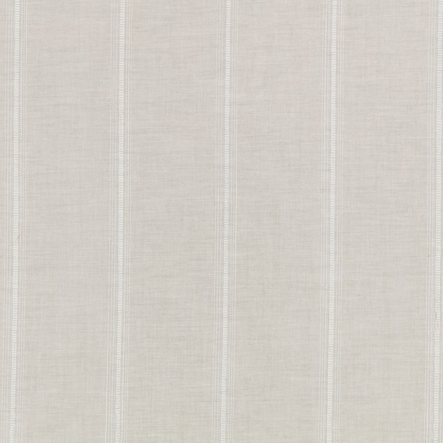 Warm sepia sheer with fine vertical ivory stripes and lightly textured weave