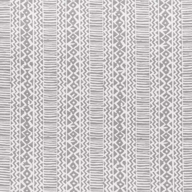 Cool silver-grey textile with white geometric diamonds and alternating vertical stripe bands