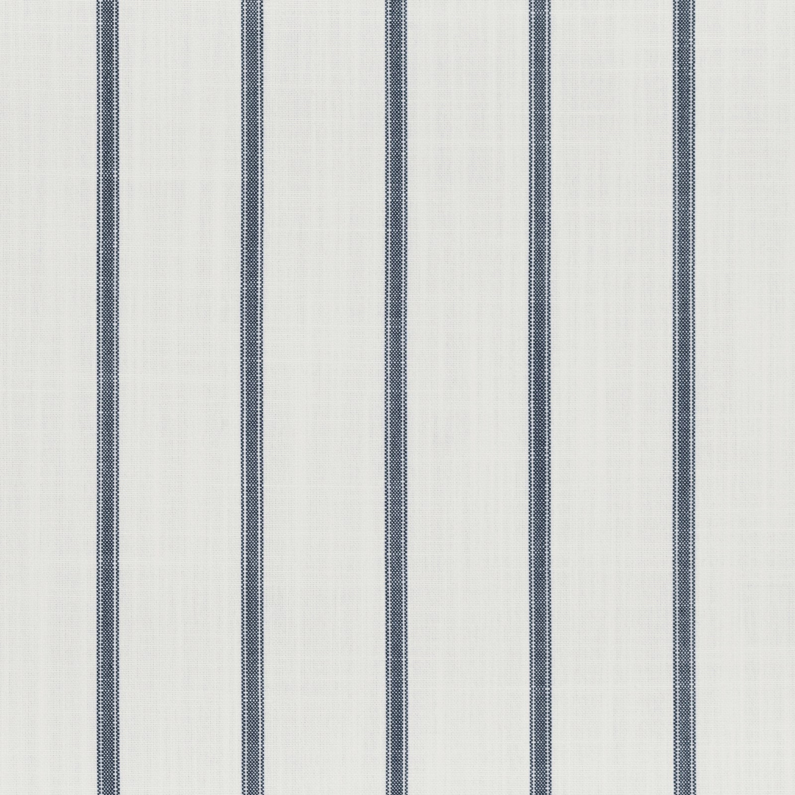 Muted ocean-blue ticking stripes woven across a softly textured ivory ground