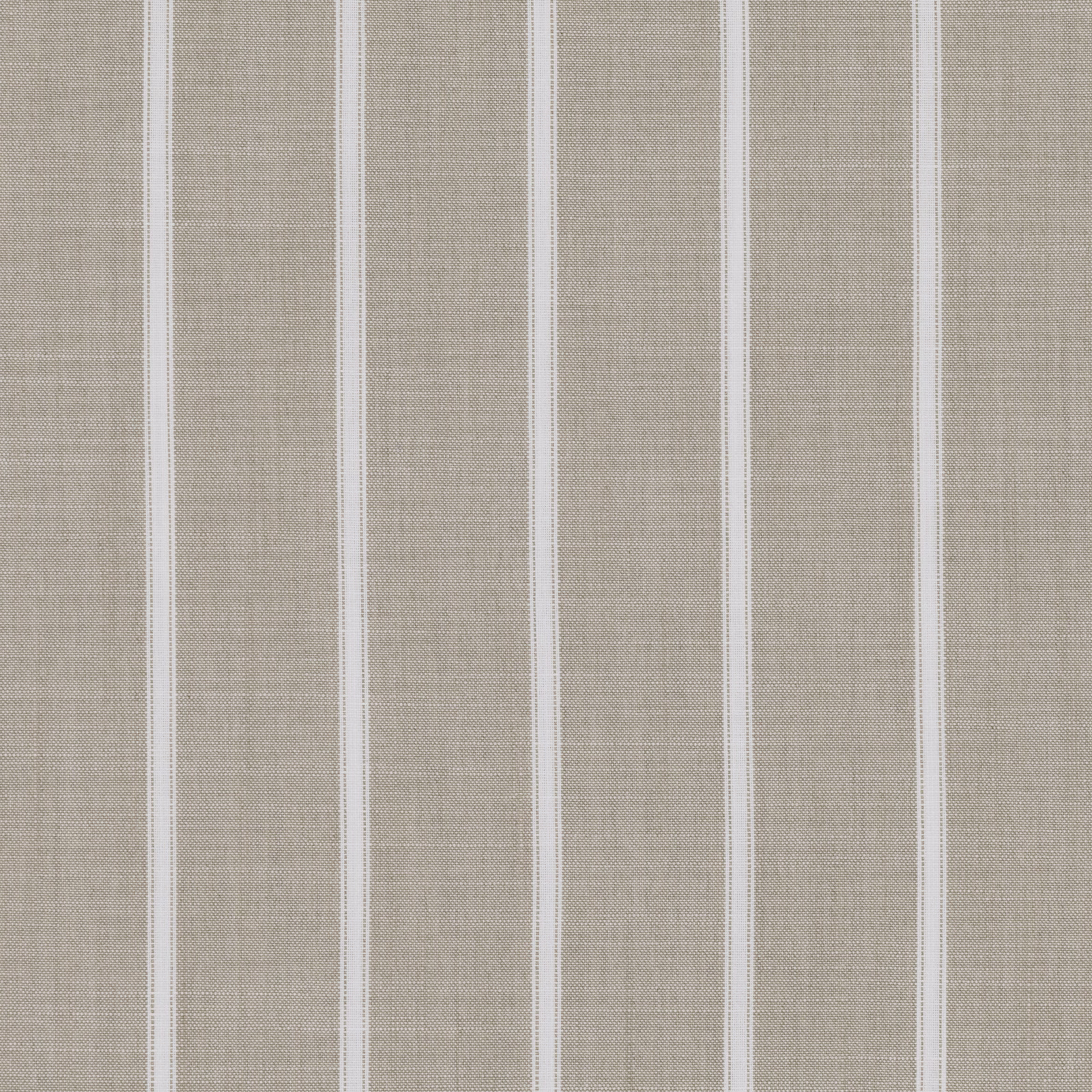 Warm sand-beige woven fabric with slim ivory ticking stripes and a fine texture