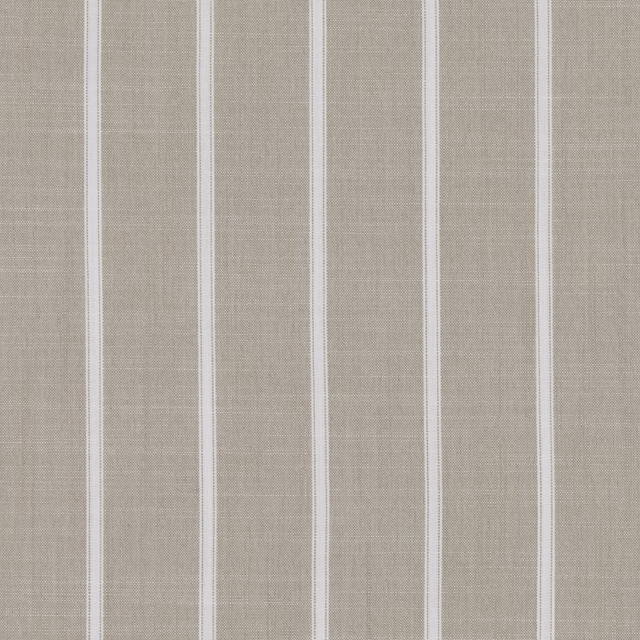 Warm sand-beige woven fabric with slim ivory ticking stripes and a fine texture