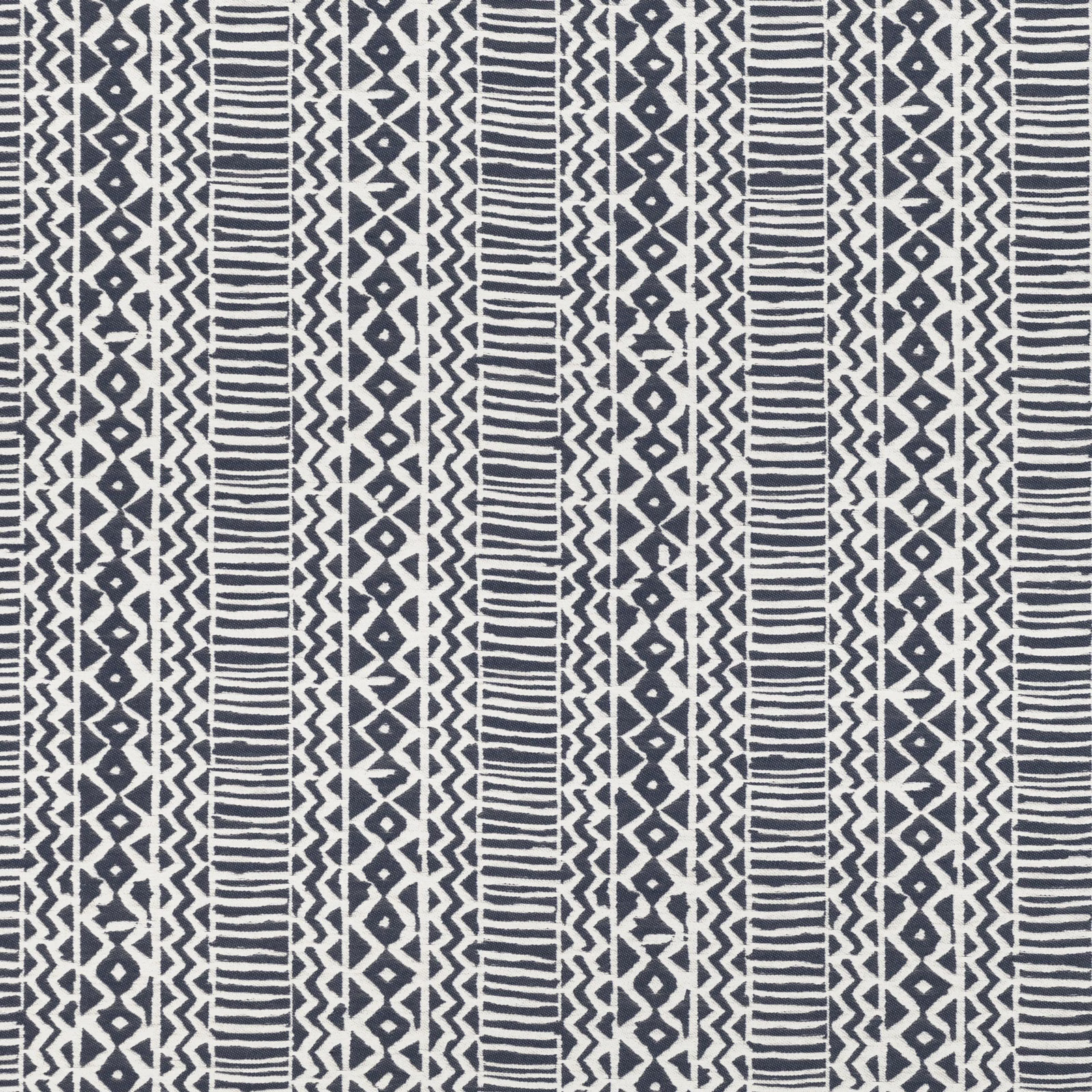Cool indigo and ivory woven stripes with repeating zigzags and broken horizontal marks