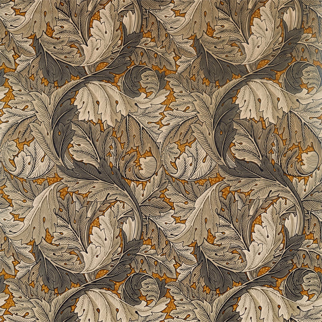 Mustard and grey velvet with cream acanthus leaves and fine black linework