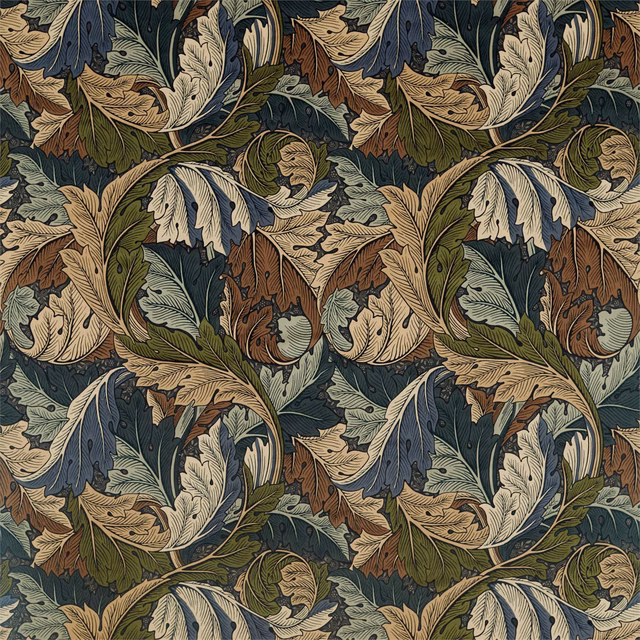 Slate blue and thyme acanthus leaves on a dense botanical velvet ground