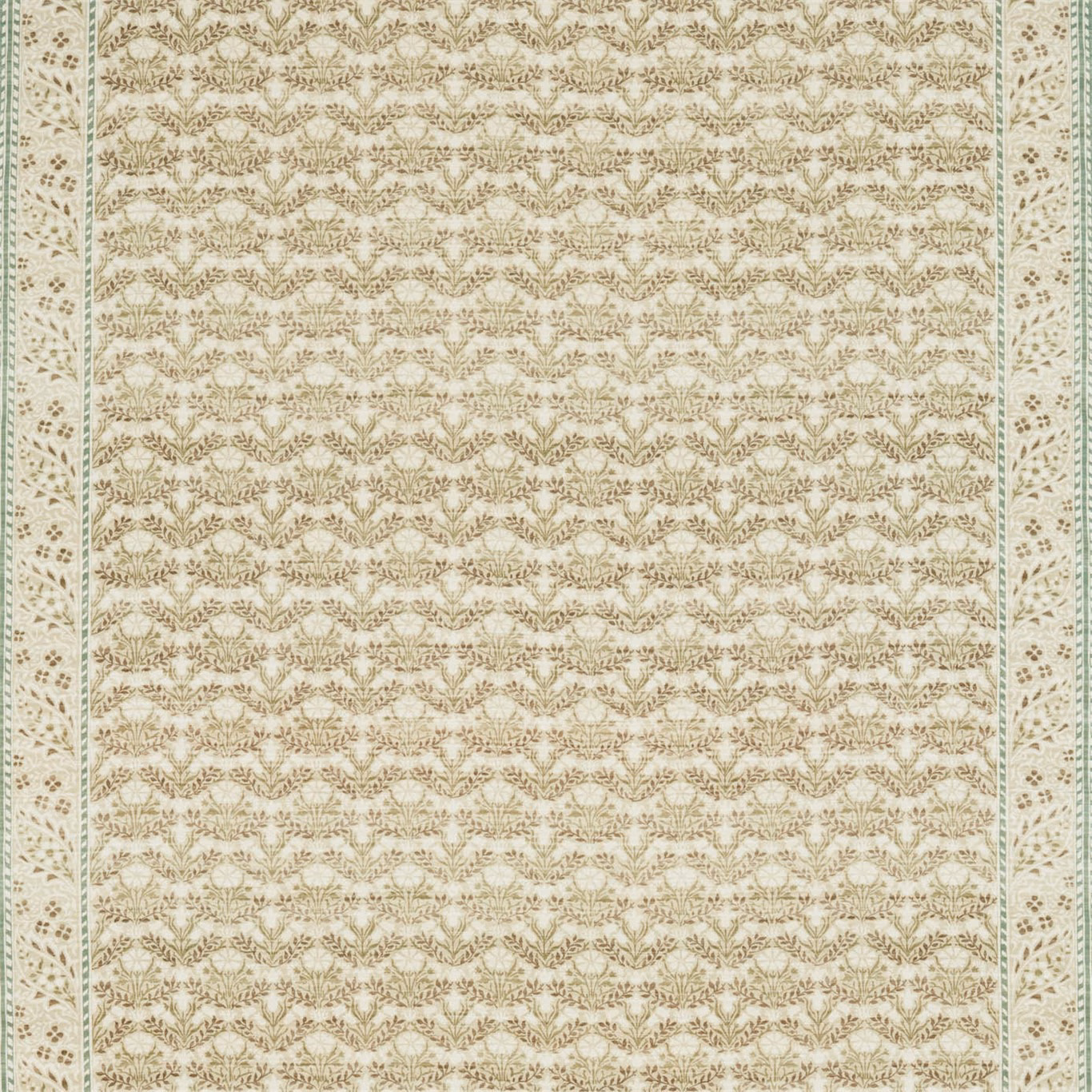 Cream textile with repeating fennel-grey bellflowers and pale teal side borders