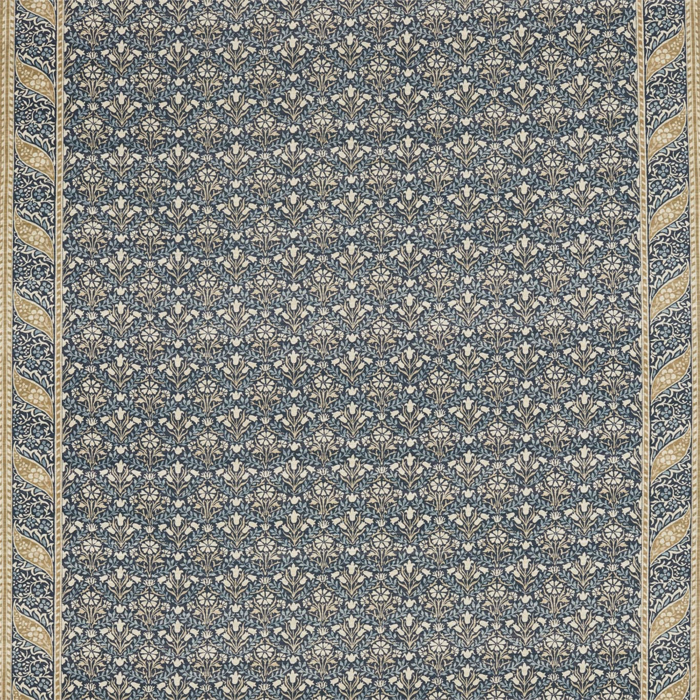 Indigo and sage bellflower lattice with cream leaves and contrasting vertical borders