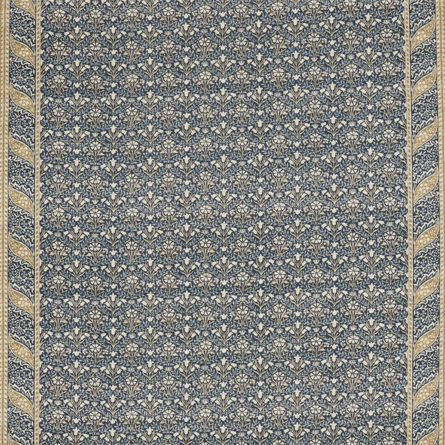Indigo and sage bellflower lattice with cream leaves and contrasting vertical borders