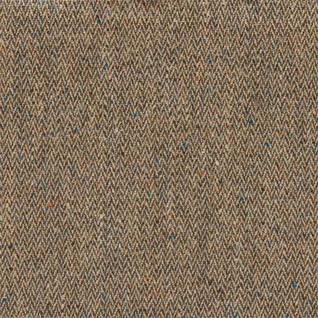 Muted bottle-green taupe herringbone weave with tiny blue and rust flecks