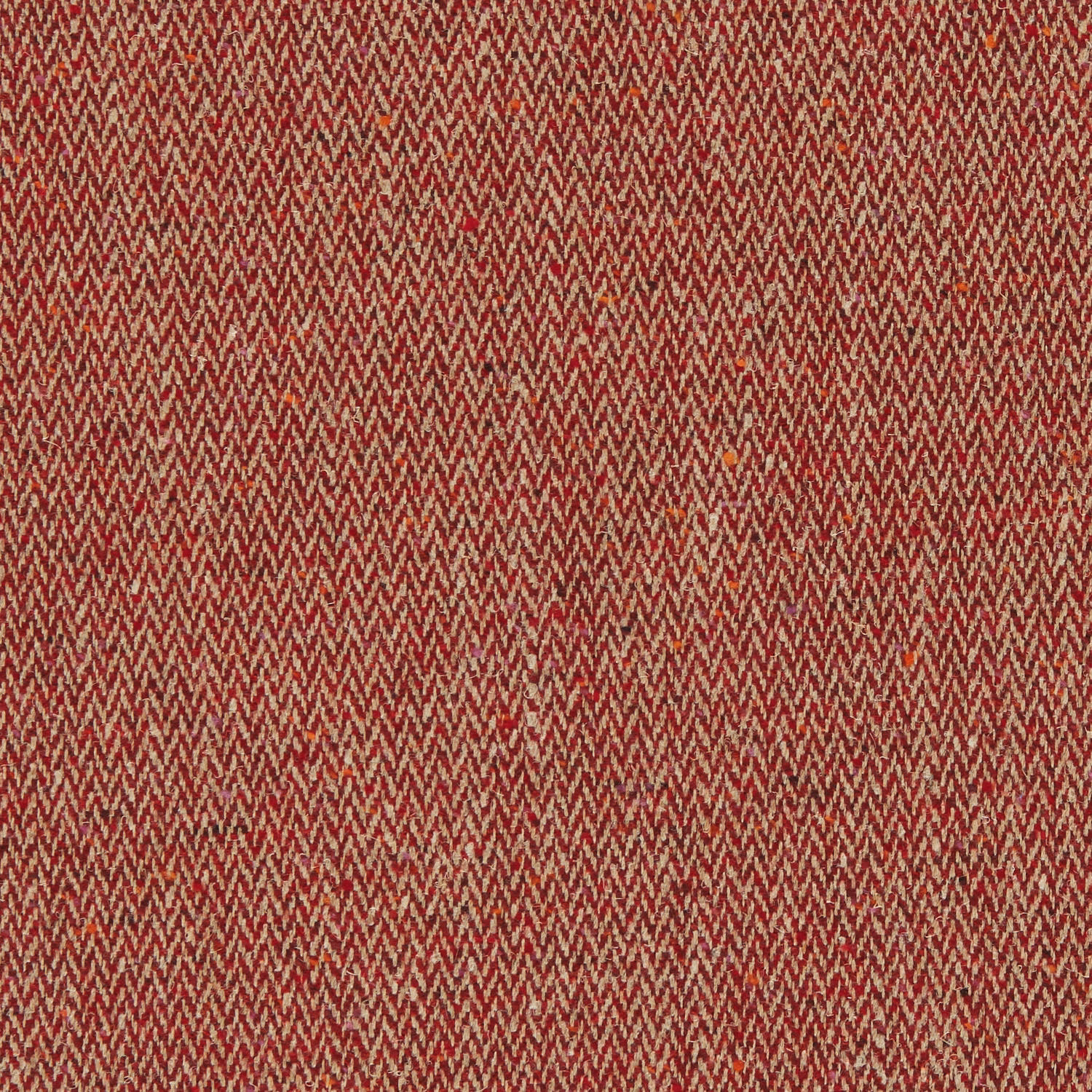 Deep carmine red and cream small herringbone weave with softly textured surface