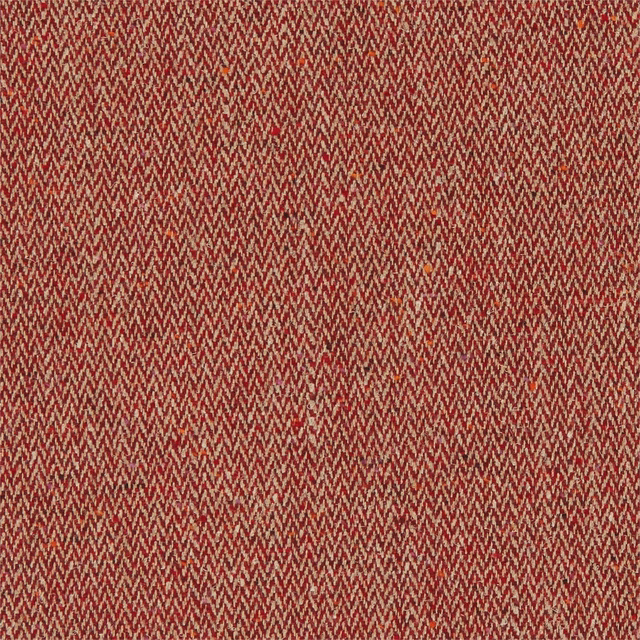 Deep carmine red and cream small herringbone weave with softly textured surface